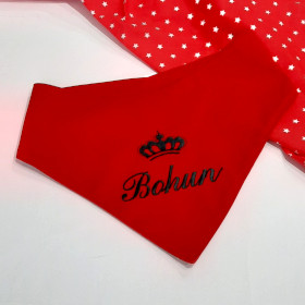 czerwona bandana dla psa z czarnym imieniem bohun sweetapaszka.pl